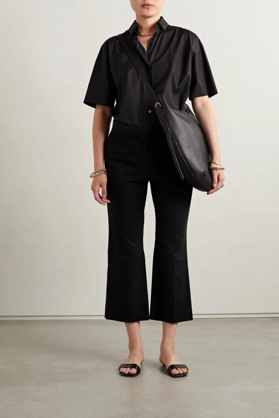 The Row Bapri Black Cotton Cashmere Cropped Straight Leg Pants Size 12